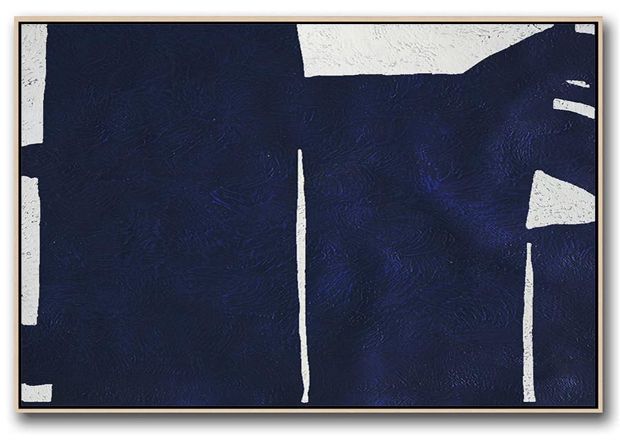 Horizontal Navy Painting Abstract Minimalist Art On Canvas - Large Blue Canvas Art Large